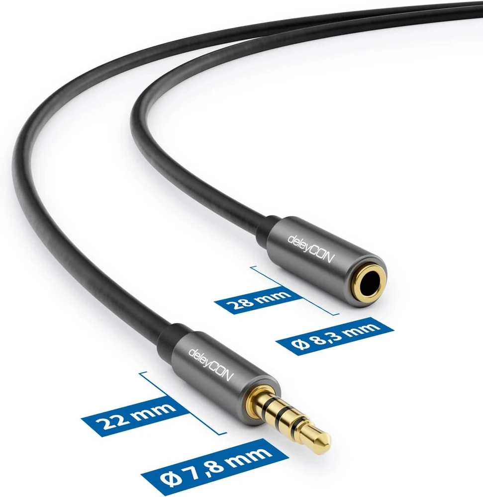 Deleycon Ctia ausinių ilgintuvas, 4 kontaktų Trrs mikrofono 3,5 mm lizdo ilgiklis, ausinės, Aux metalinis kištukas, stereo audio, Pc, mobilusis telefonas, išmanusis telefonas, planšetinis kompiuteris, Hifi imtuvas, 5 m