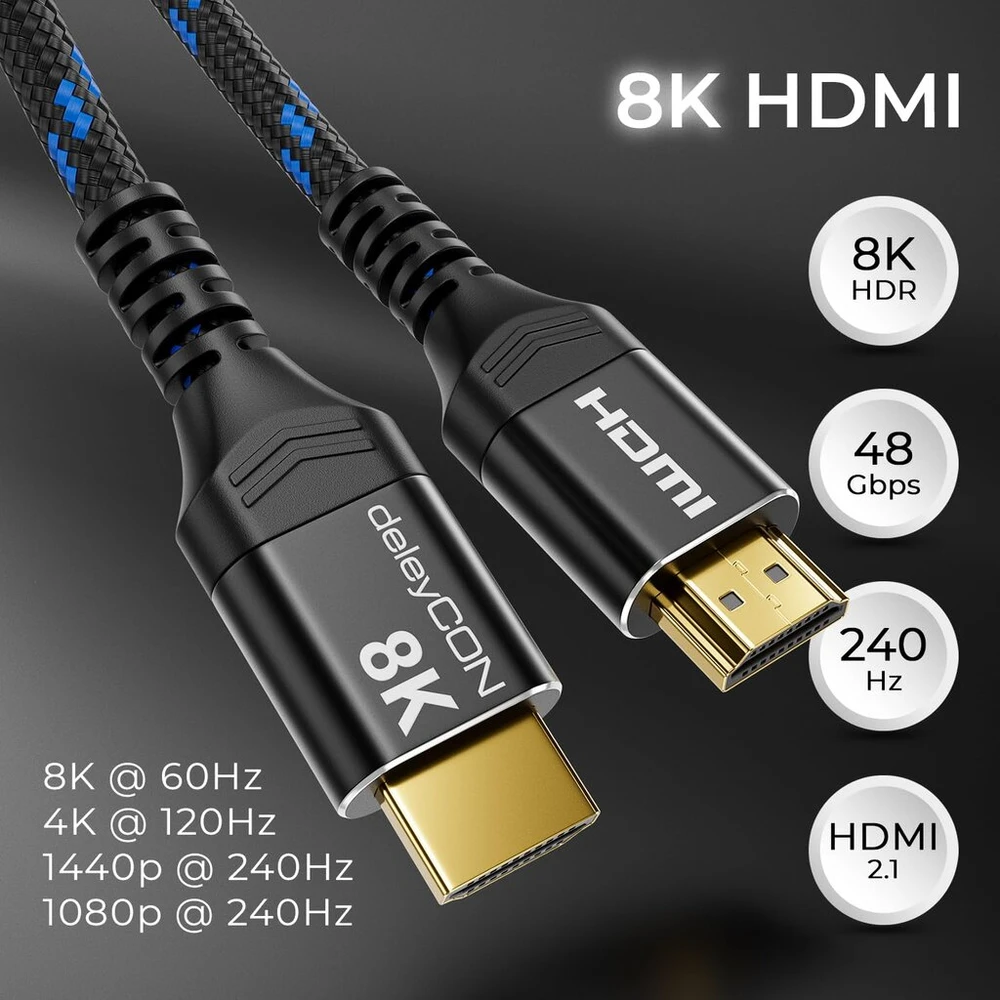 Deleycon Hdmi 2.1 kabelis 3m 8k 48gbps 8k@60hz 4k@120hz Hdr Earc