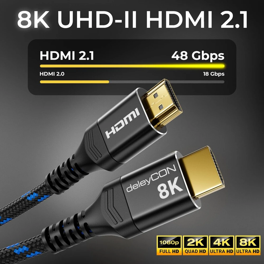 Deleycon Hdmi 2.1 kabelis 3m 8k 48gbps 8k@60hz 4k@120hz Hdr Earc