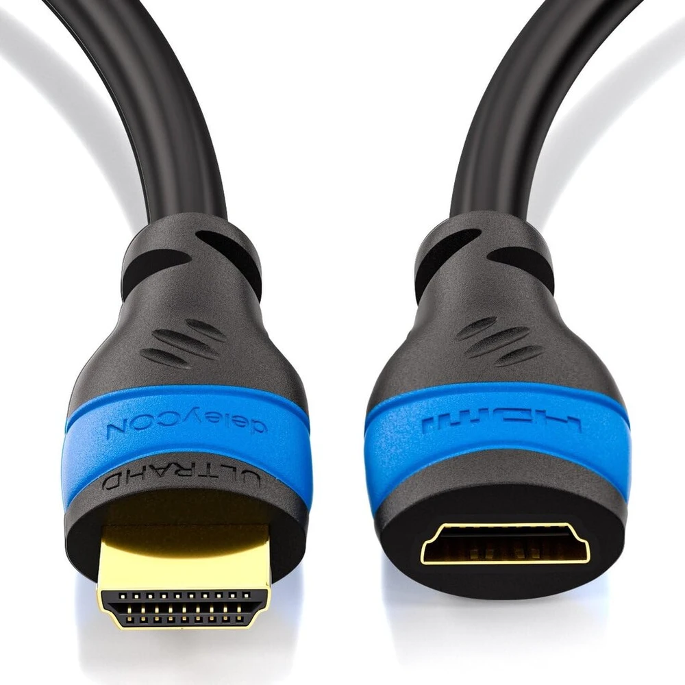 Deleycon Mk1111 Hdmi ilginamasis kabelis 1m - suderinamas su Hdmi 2.0a/b/1.4a - Uhd 4k Hdr 3d 1080p 2160p Arc - juodas-mėlynas