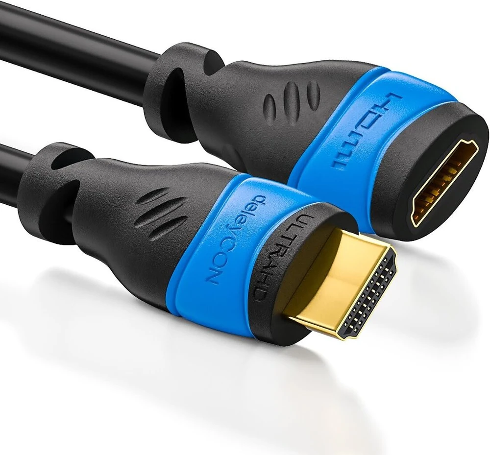 Deleycon Mk1111 Hdmi ilginamasis kabelis 1m - suderinamas su Hdmi 2.0a/b/1.4a - Uhd 4k Hdr 3d 1080p 2160p Arc - juodas-mėlynas