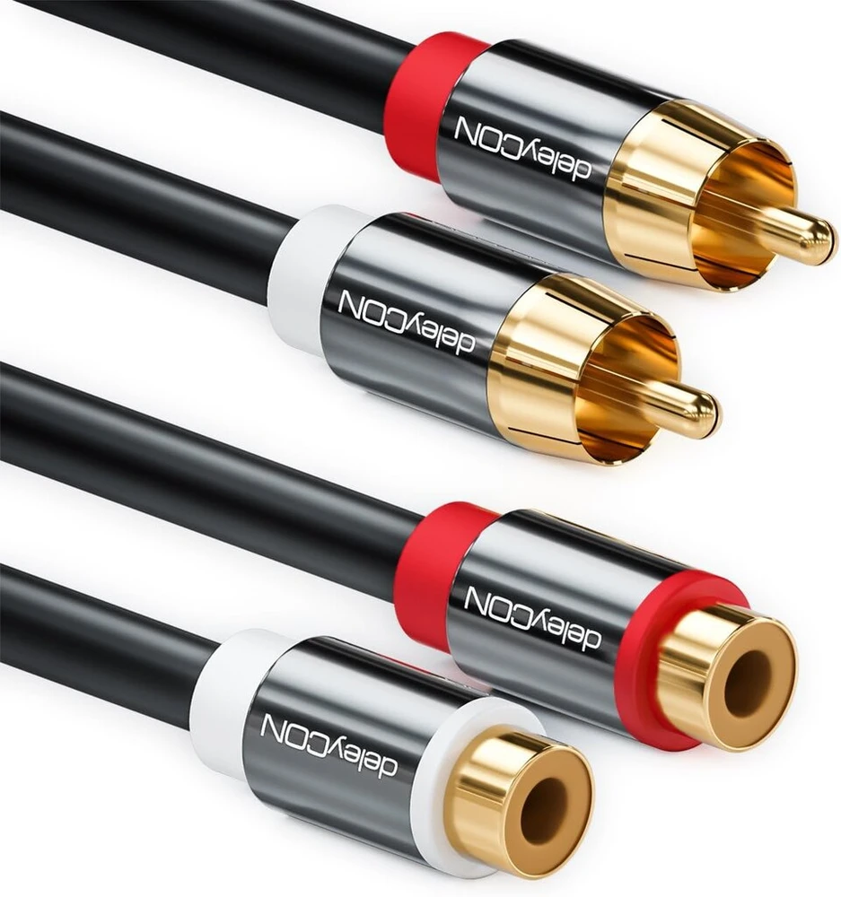 Deleycon Premium 7.5m Hq stereo audio Rca ilginimo laidas - 2x Rca lizdas į 2x Rca jungties kištuką - Metalinis - paauksuotas