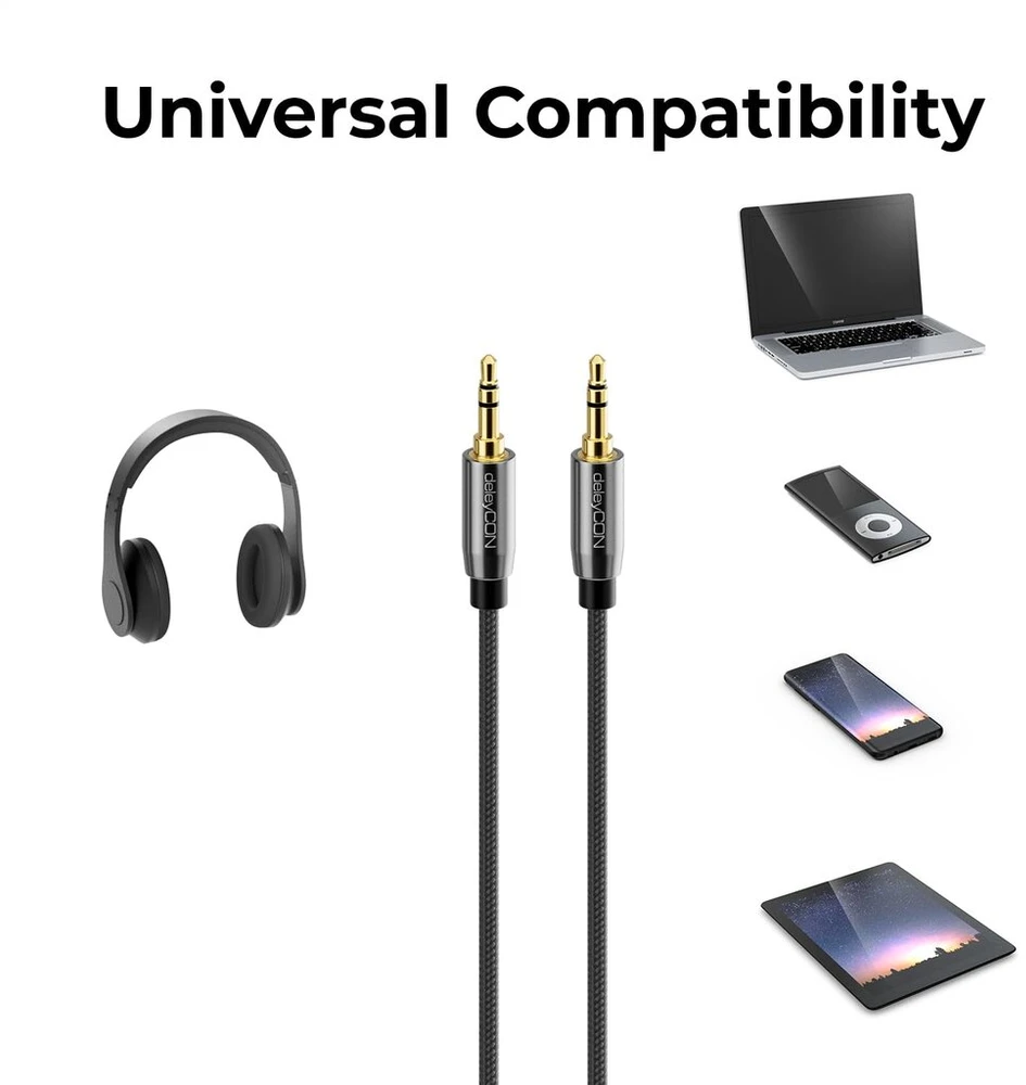 Deleycon Stereo Garso Kabelis 2m, 3.5mm Jack, Nailono Apvalkalas