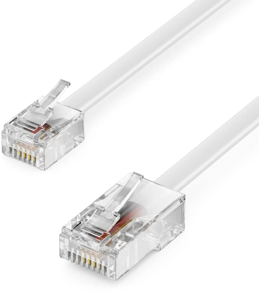 Deleycon telefono kabelis rj11 į rj45 modulinis kabelis 99% vario awg 28 plokščias kabelis rj11 kištukas į rj45 tinklo kištuką telefono lizdas modemas maršrutizatorius faksas isdn dsl vdsl internetas baltas 50 m