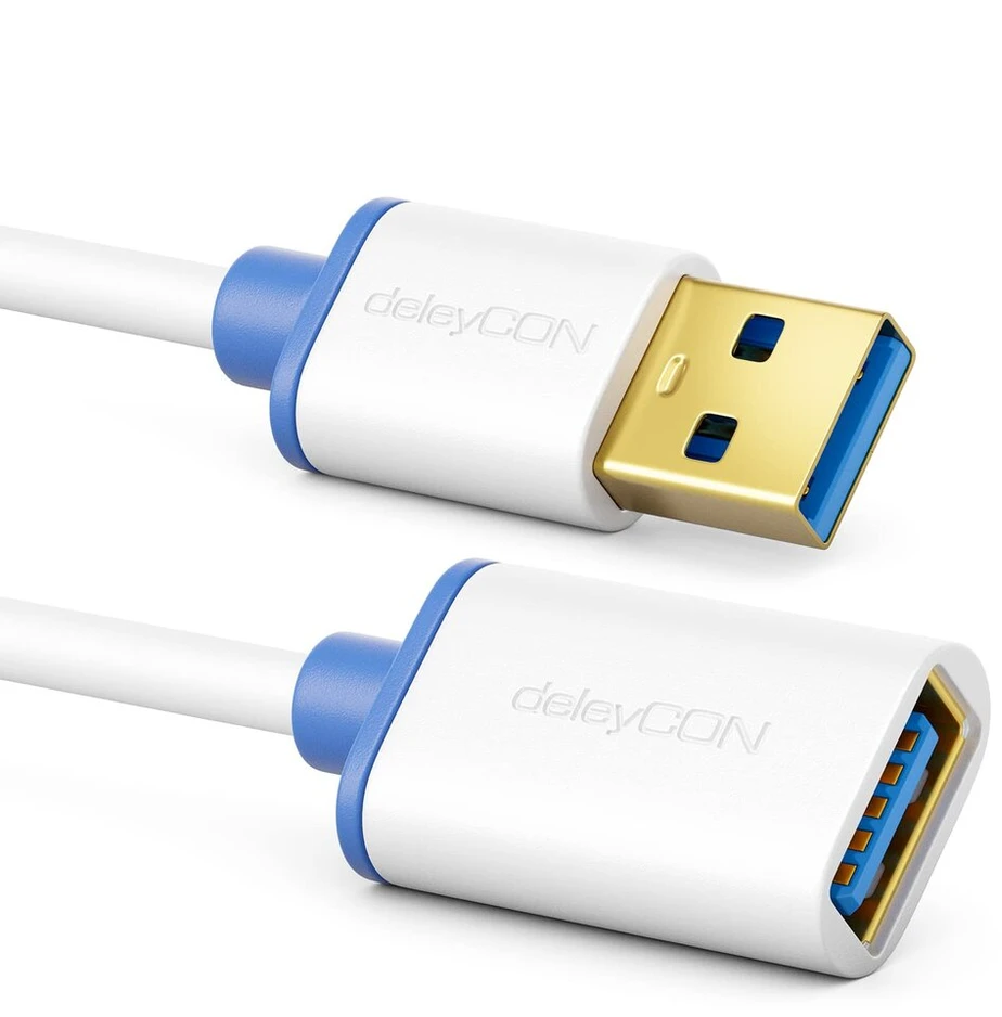 Deleycon Usb 3.0 prailginimo laidas, 2m, baltas/mėlynas