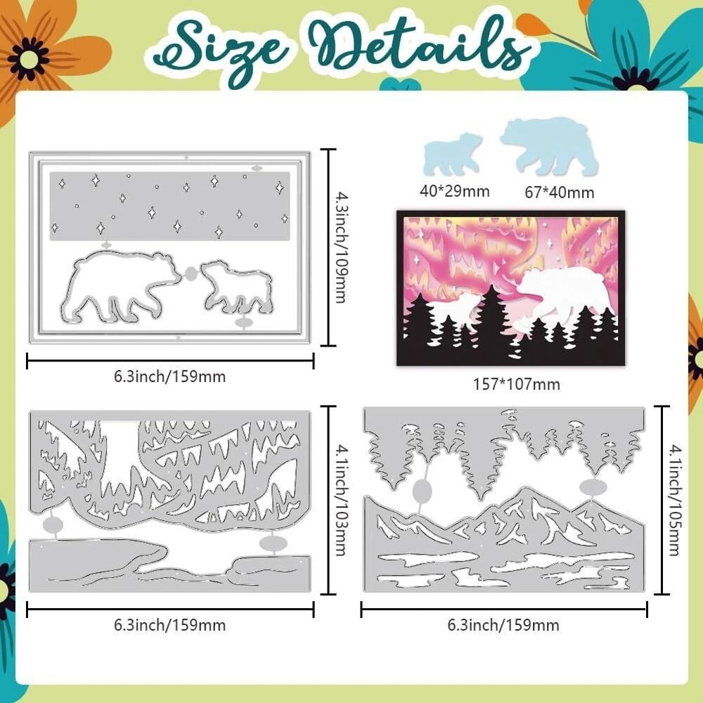 Delorigin daugiasluoksnės aurora pjovimo formelės, pagamintos iš anglinio plieno, baltasis lokys, miško reljefiniai trafaretai, pjovimo formelės 2025, skirtos scrapbooking kortelių gamybai, amatų kvietimų dekoravimui
