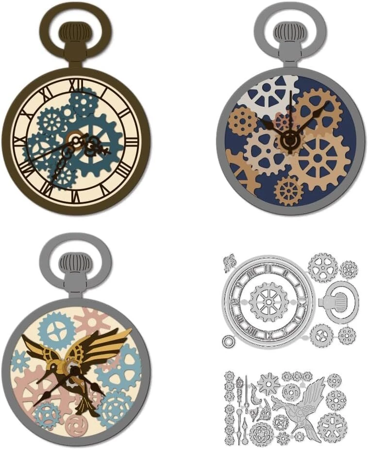 Delorigin punk stiliaus laikrodžio mechanizmo formos iš anglinio plieno, skirtos iškirtimo formelės, rėmelių trafaretams, skirtos scrapbooking'ui, 2025 m. iškirtimo formelės amatų kortelėms, nuotraukų albumams, įspaudimui