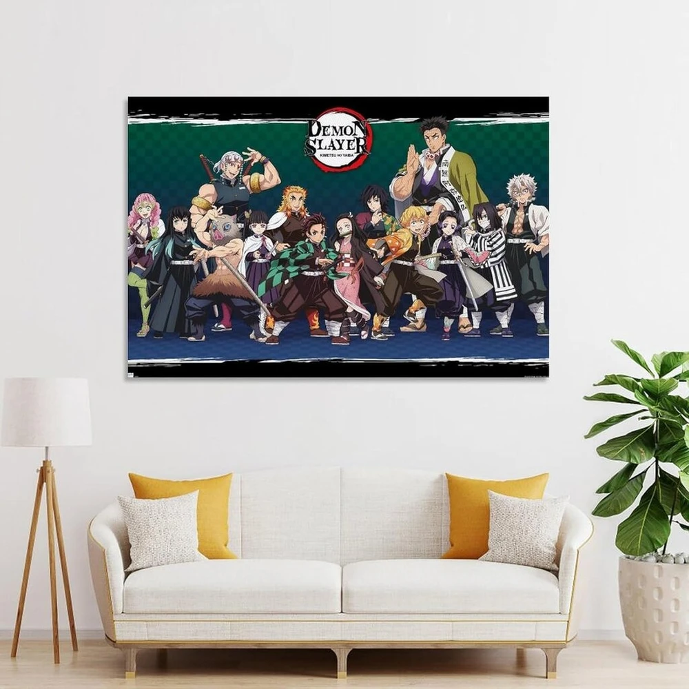 Demon Slayer plakatas, klasikinio anime filmo viršelis, vintažinis kambariui, estetiškas drobės sienų menas, miegamojo dekoravimo plakatas 30 x 45 cm