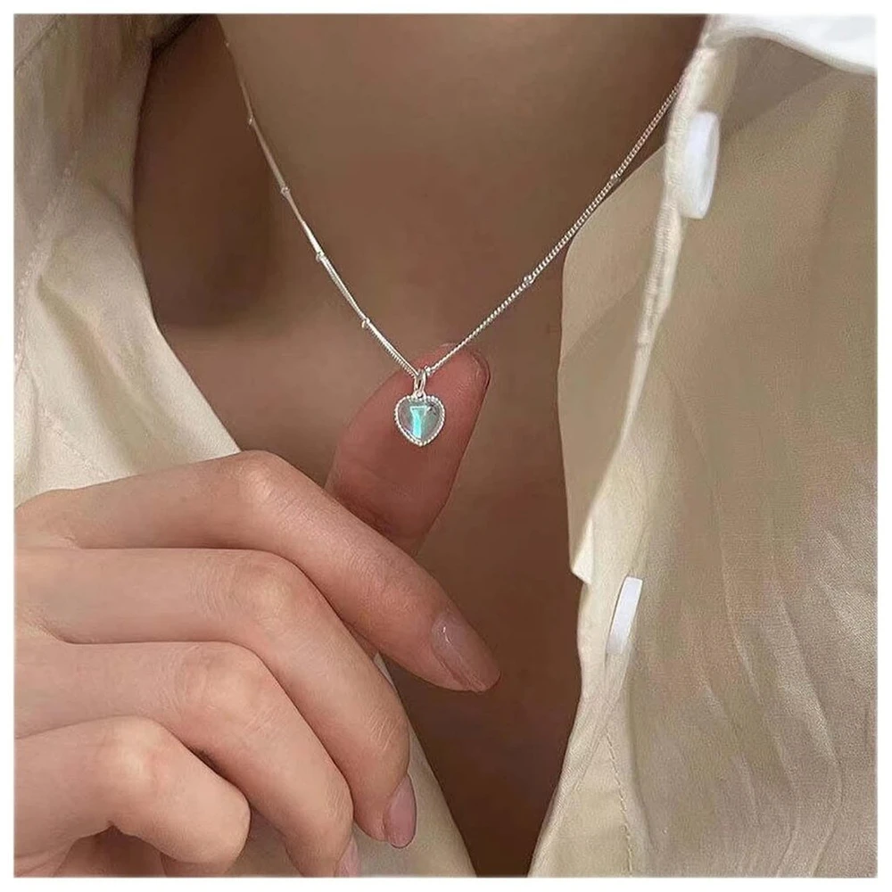 Dervivea boho moonstone širdies chokeris vėrinys opalo moonstone pakabukas vėrinys meilės širdies vėrinio grandinėlė sidabrinė opalito širdies grandinėlė papuošalai moterims (vieno sluoksnio)