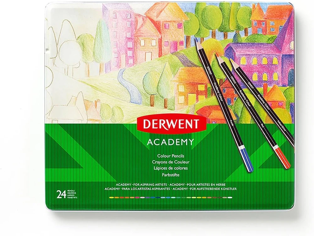 Derwent Academy spalvoti pieštukai, 24 vnt. metalinėje dėžutėje