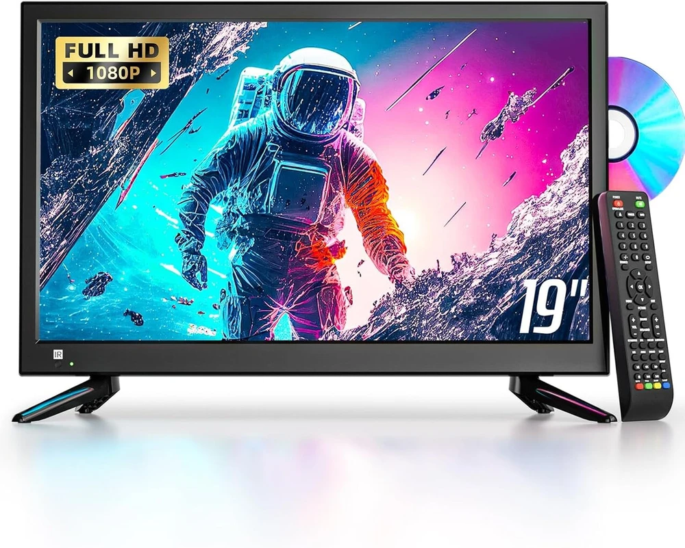 Desobry 19 colių mažas televizorius su integruotu Dvd grotuvu, 1080p lauko televizorius palaiko anteną Hdmi Usb Av įvestį 12 V televizorius kemperiui/stovyklavimui/nameliui ant ratų