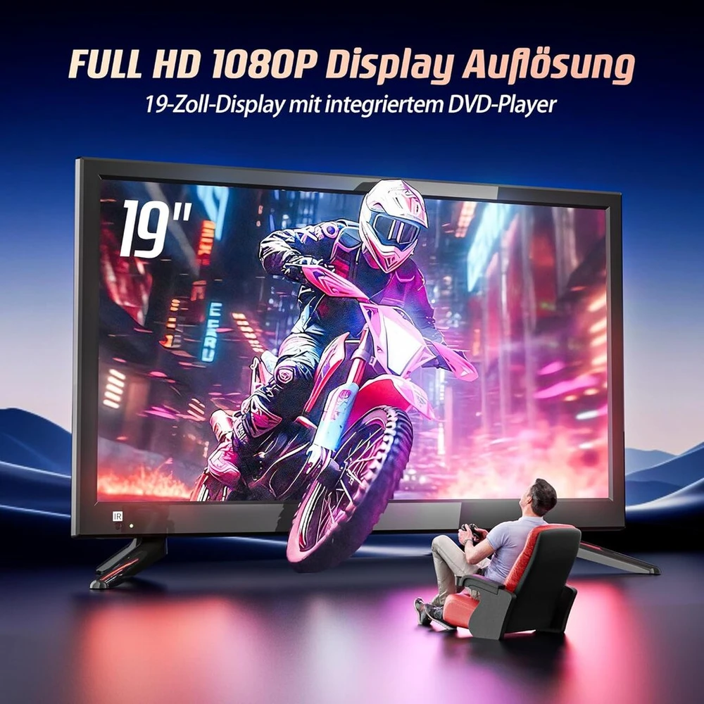 Desobry 19 colių mažas televizorius su integruotu Dvd grotuvu, 1080p lauko televizorius palaiko anteną Hdmi Usb Av įvestį 12 V televizorius kemperiui/stovyklavimui/nameliui ant ratų