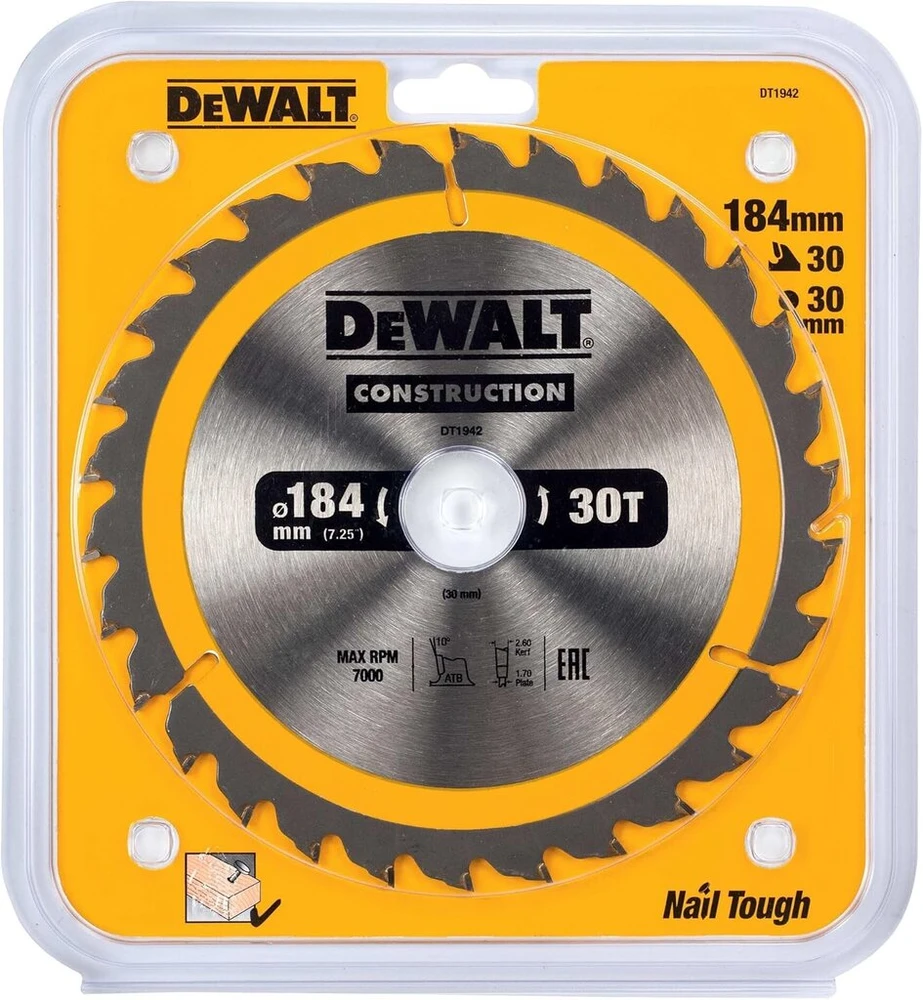 Dewalt dt1942-qz construction pjūklo diskas, geltonas, 184 x 30 mm