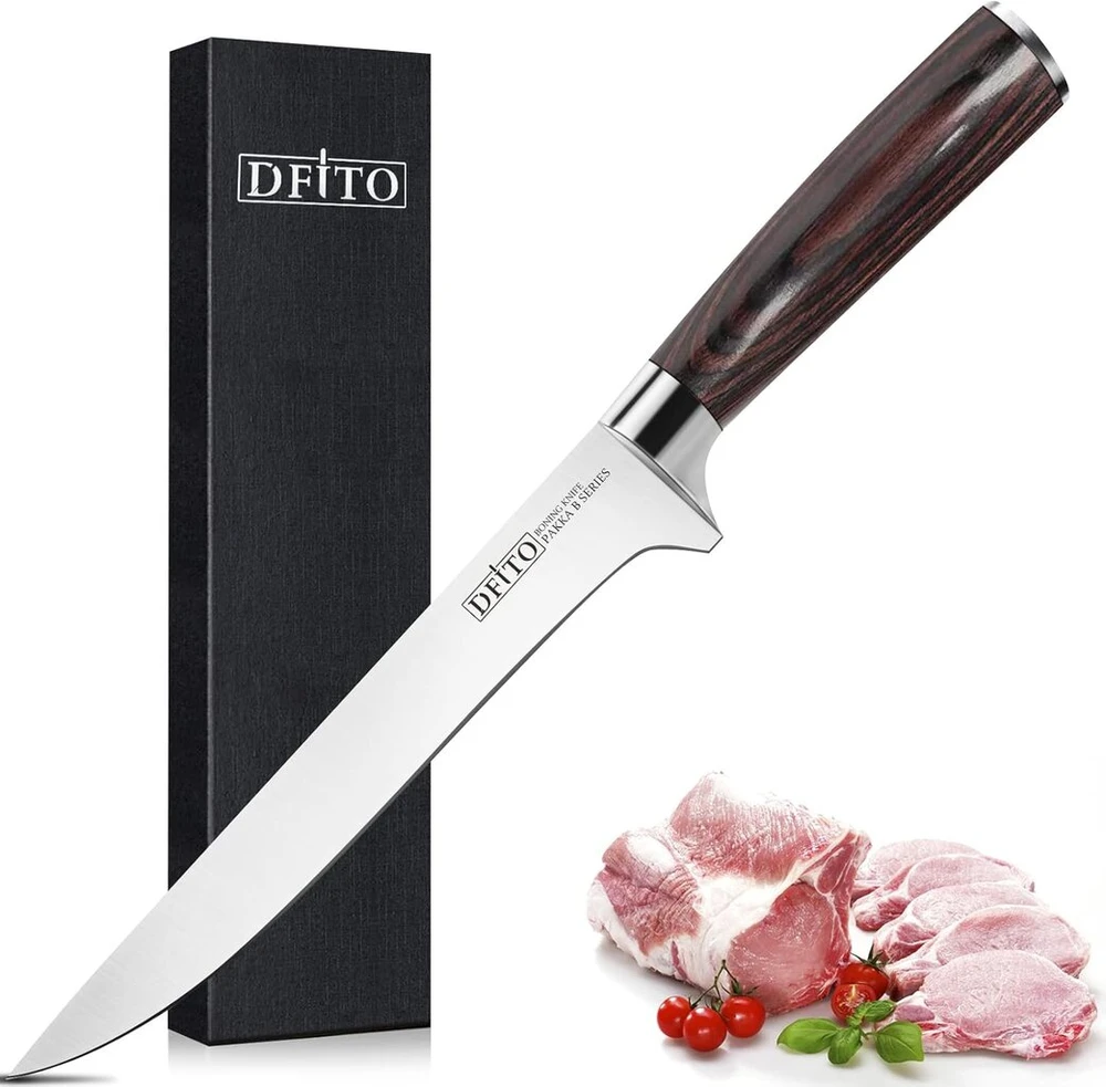 Dfito 15 cm filetinimo peilis, nerūdijančio plieno žuvies file peilis žuviai ir mėsai su ergonomiška rankena, kaulinis peilis su aštriu ašmeniu, siauras peilis žuviai