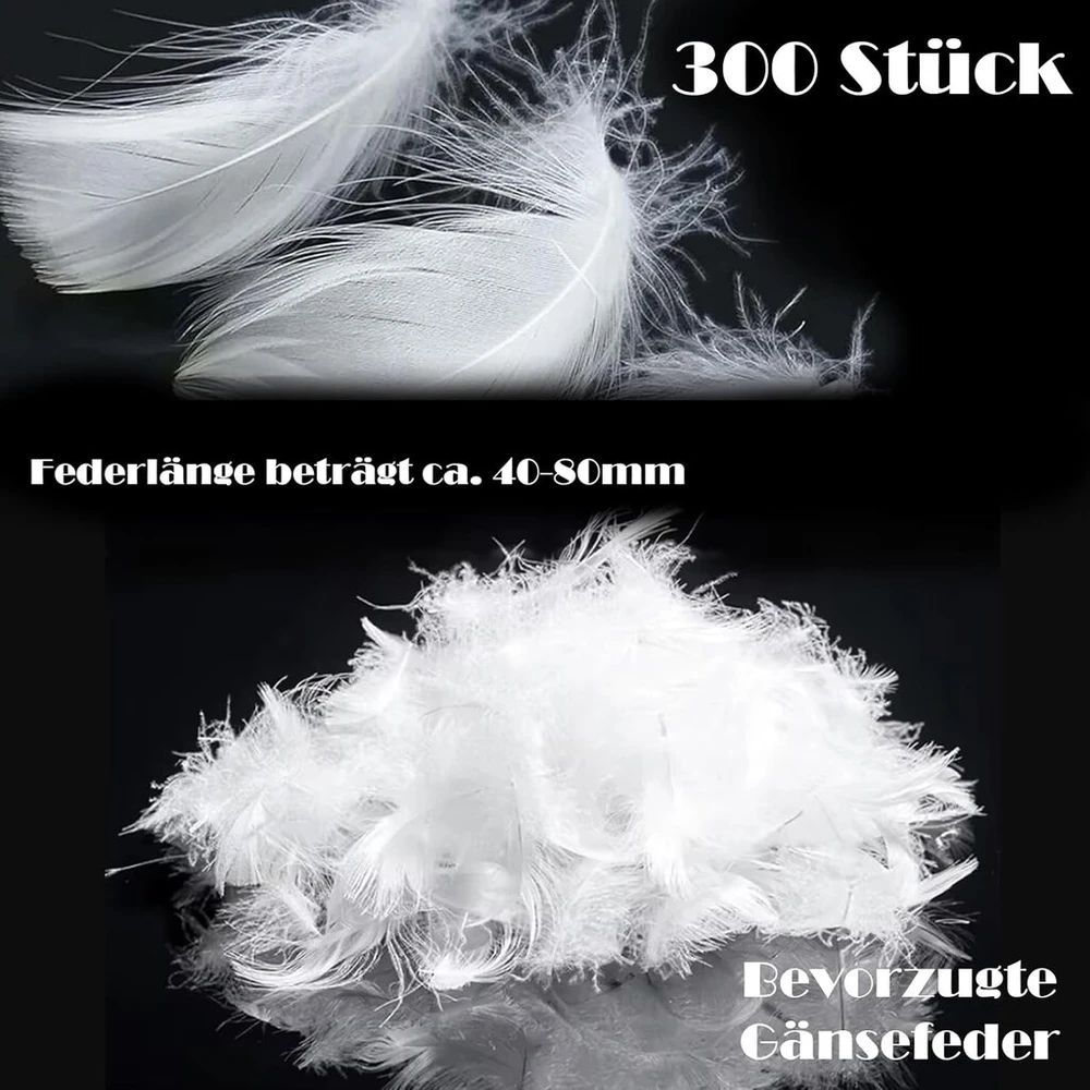 Dhdhcpzz 300 plunksnų rinkinys rankdarbiams, 4–8 m baltos plunksnos, sukurtos „pasidaryk pats“, lengvos plunksnos rankdarbiams, baltos plunksnos vestuvėms, drabužiams