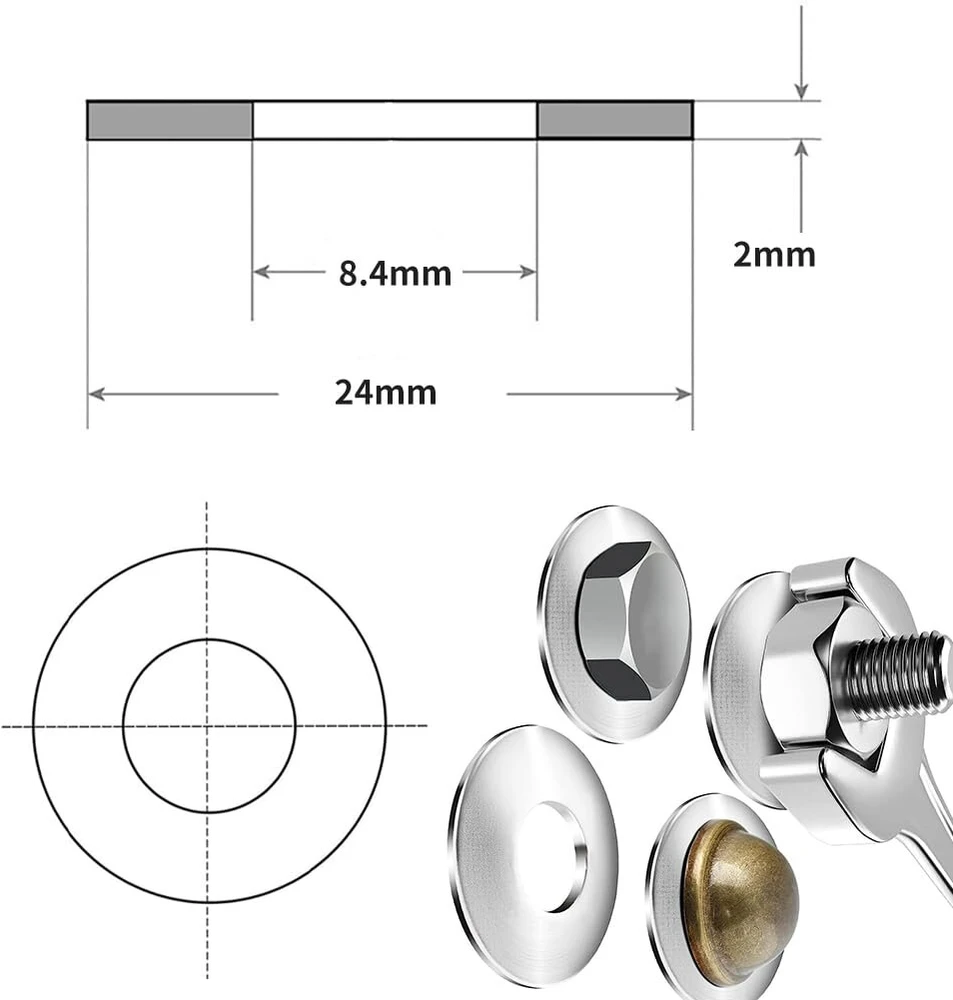 Didelės poveržlės M8 x 30 mm, nerūdijančio plieno poveržlės A2 V2a plokščios poveržlės korpuso poveržlės nerūdijančios plokščios poveržlės U poveržlės varžtams ir veržlėms ir srieginei strypo pakuotei iš 20