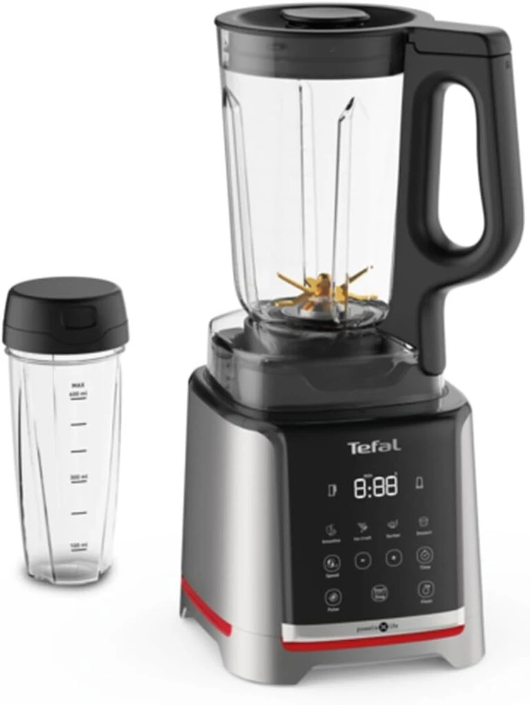 Didelio greičio blenderis Tefal Infinymix Bl91hd31, 5 automatinės programos + rankinis nustatymas, 2,6 l tritan konteineris, komplekte 600 ml kelioninis puodelis / trintuvas / receptų knygelė, sidabrinis