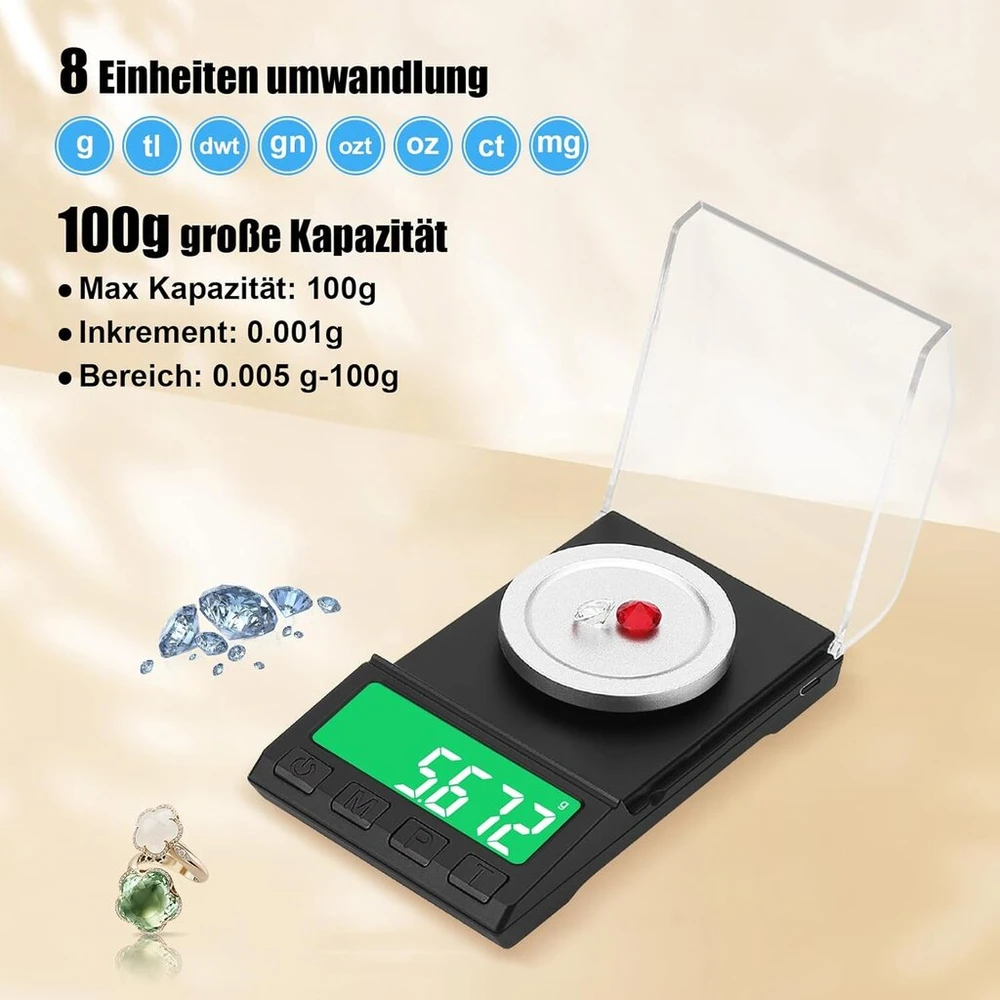 Virtuvinės svarstyklės Didelio tikslumo svarstyklės 0,001 g/100 g, didelio tikslumo miligraminės svarstyklės su kalibravimo svoriais, mažos kišeninės svarstyklės, mini skaitmeninės svarstyklės, svarstyklės auksui, svarstyklės prieskoniams, 8 vienetai, virtuvei, juvelyriniams di