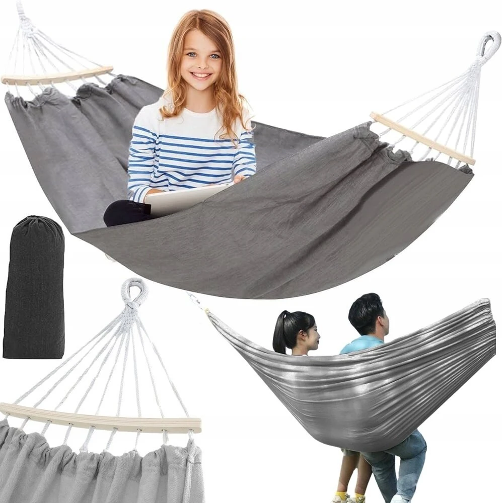 Didelis dvivietis hamakas Xxl 290x150 cm su mediniu skersiniu