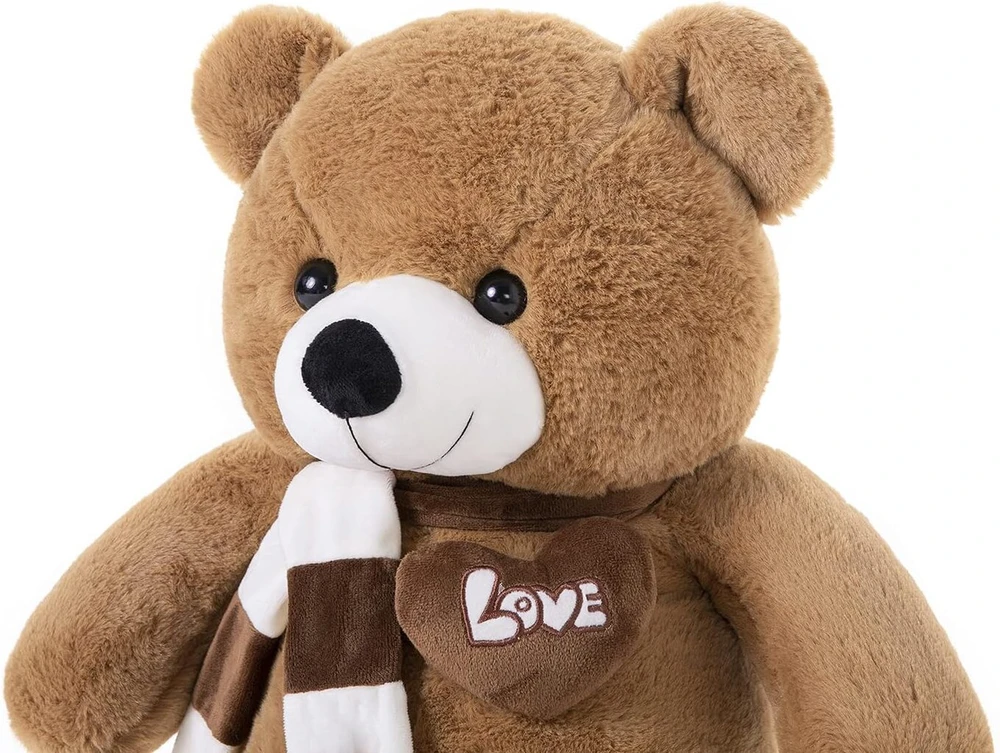 Didelis meškinas "teddy" rudas, 100 cm, pliušinis žaislas su širdimi