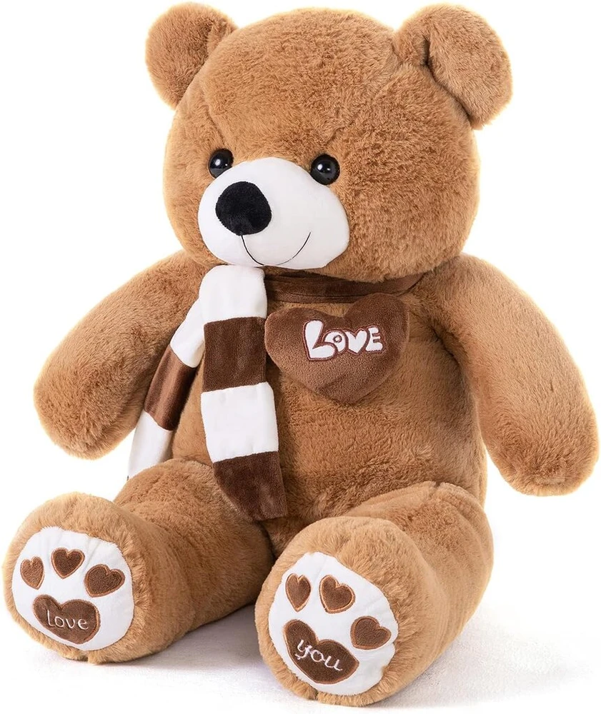 Didelis meškinas "teddy" rudas, 100 cm, pliušinis žaislas su širdimi