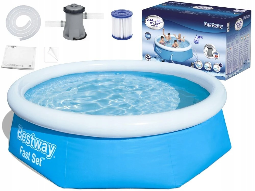 Didelis pripučiamas baseinas 244x66 cm Bestway su siurbliu ir filtru
