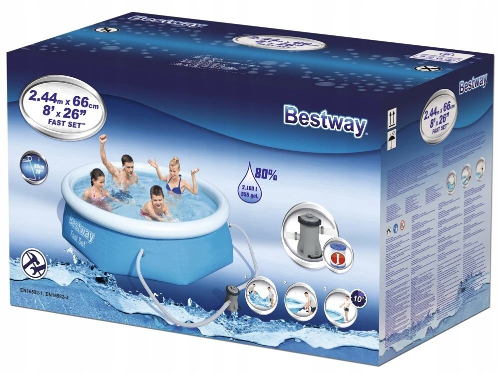 Didelis pripučiamas baseinas 244x66 cm Bestway su siurbliu ir filtru