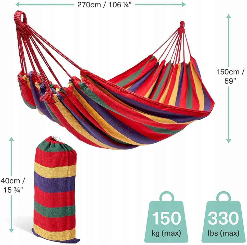 Didelis sodo hamakas-supynės spalvingas 260x150 cm stovyklavimui