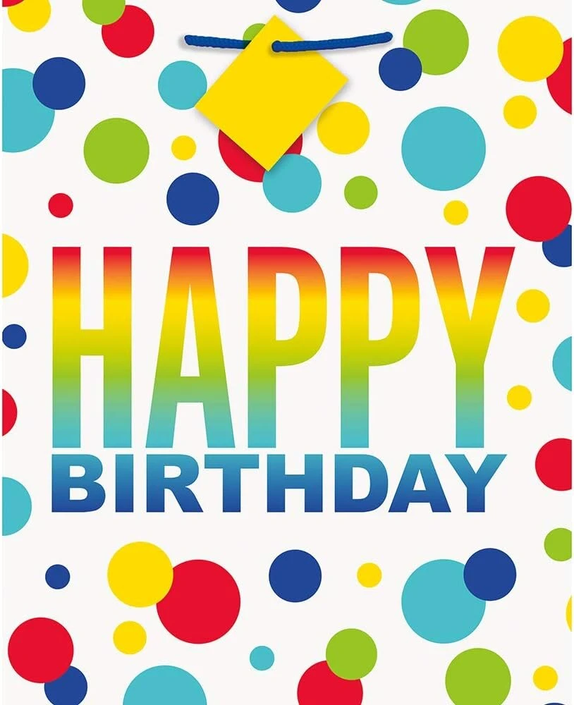 Didelis unikalus dovanų maišelis "happy Birthday" su vaivorykštės taškais, 1 vnt.