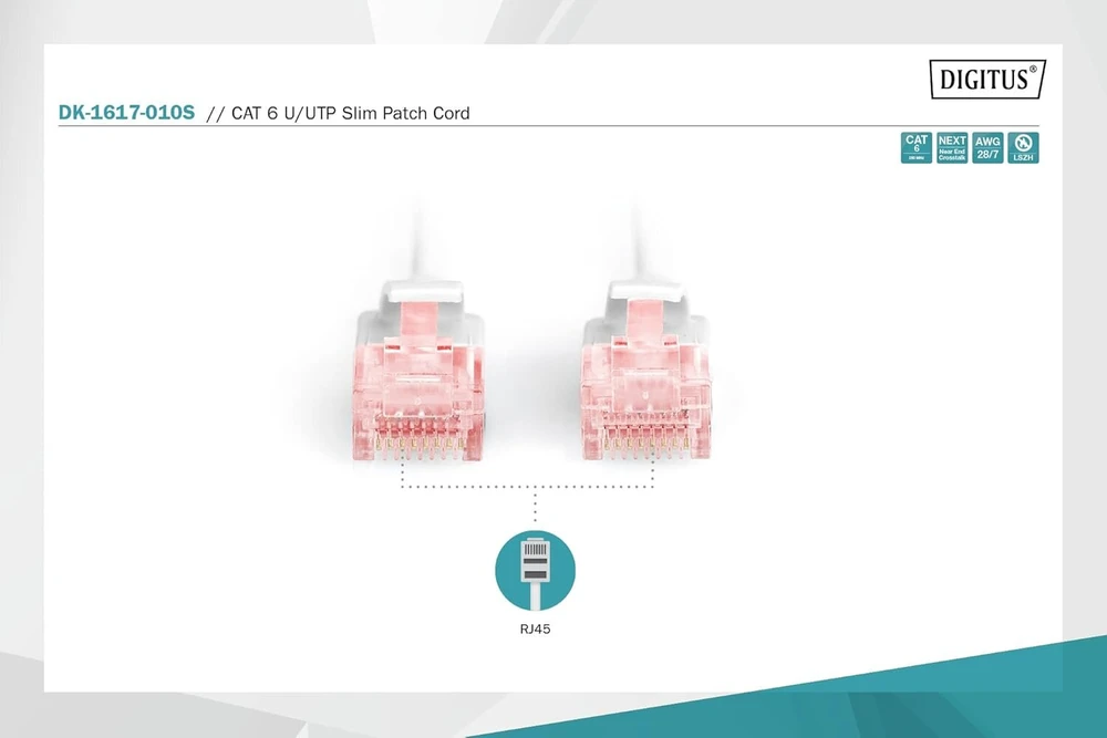 Digitus Lan kabelis Cat 6 – 1 m – Slim – Rj45 tinklo kabelis – Utp neekranuotas – suderinamas su Cat-6a – pilkas