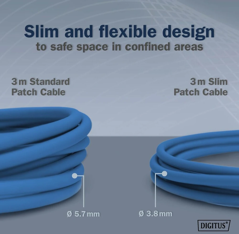 Digitus lan kabelis cat 6a - 5 m - slim versija awg 32/7 - 10 gbps - rj45 tinklo kabelis - f/ftp - poe+ - lszh - suderinamas su cat-7, cat-6, cat-5e - mėlynas