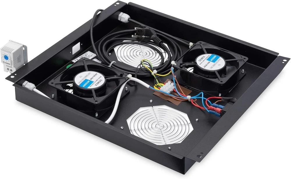 Digitus Professional Dn-19 2b N stogo ventiliatorius, skirtas unikaliems tinklams ir Dynamic Basic, 2 ventiliatoriai, termostato jungiklis / juodas