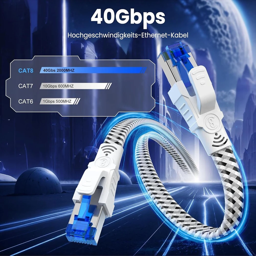 Digoloan ethernet cat 8 lan tinklo kabelis rj45 2m plokščias nailoninis interneto kabelis 40 gbps 2000 mhz didelio greičio ekranuotas gigabitinis pataisos kabelis