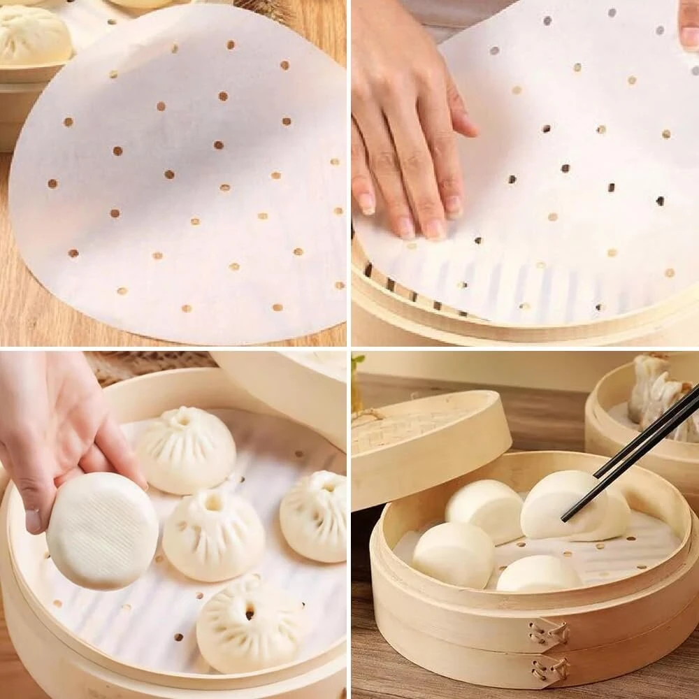 Dim sum popierius, 200 vienetų popierius garintuvui, perforuotas kepimo popierius