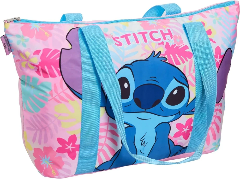 Disney Stitch moteriška mergaičių kelioninė paplūdimio rankinė su pamušalu, didelė rankinė ant peties su rankenomis, naktinė pirkinių rankinė, mėlyna, nešiojimo krepšys
