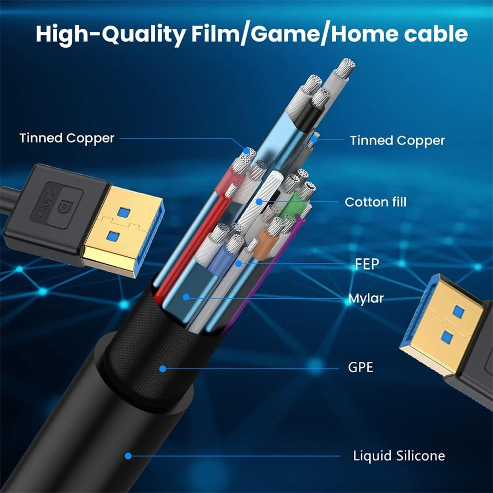 Displayport 1.4 Kabelis 8k 60hz Uhd 4k 144hz 90° Kampas 100cm