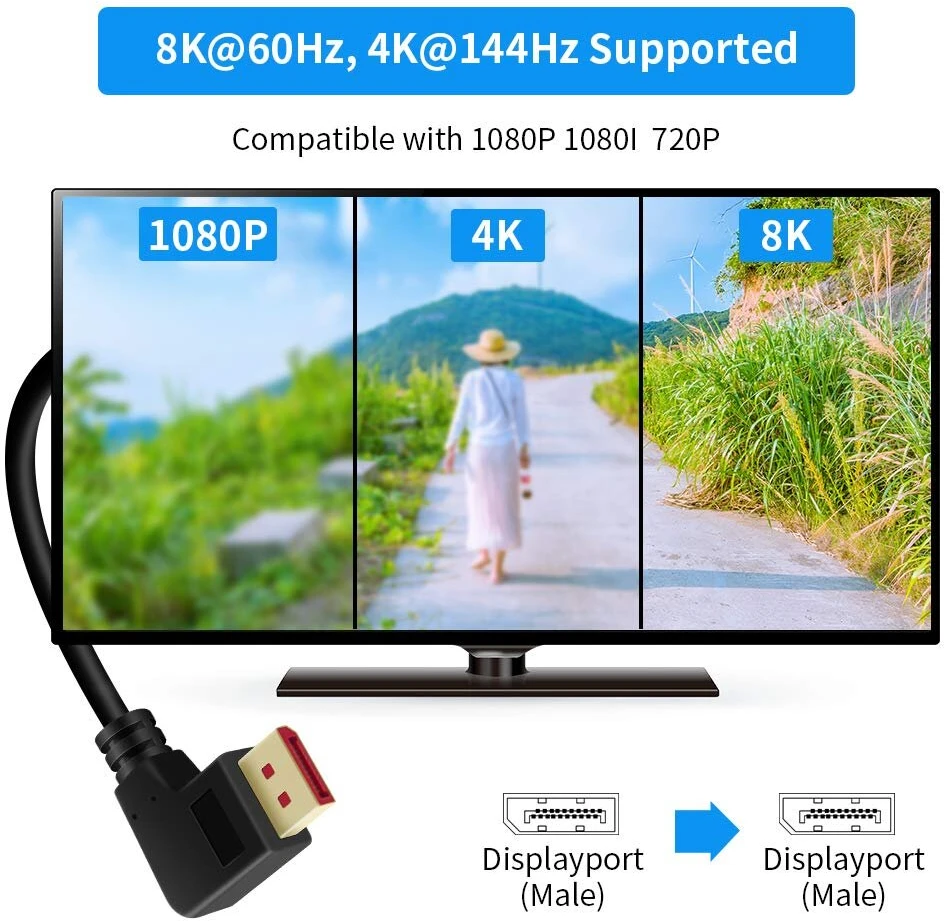 Displayport 1.4 Kampinis Kabelis 1.8m, 8k/60hz, 4k/144hz