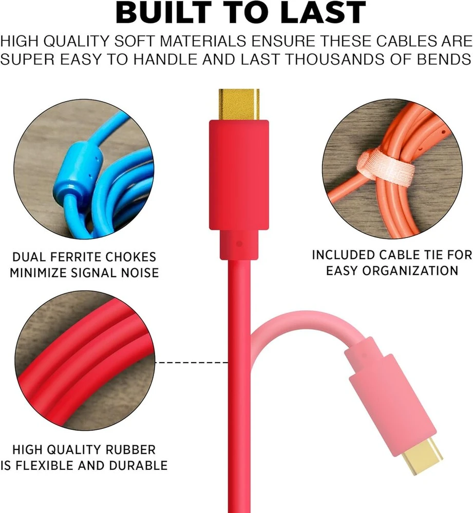 Dj Techtools chroma cable usb-c į c juodas, aukštos kokybės usb 2.0 kabelis (paauksuoti usb kontaktai, ferito šerdis, 1.0 m ilgio, adapterio kabelis, integruoti velcro kabelių raišteliai), juodas
