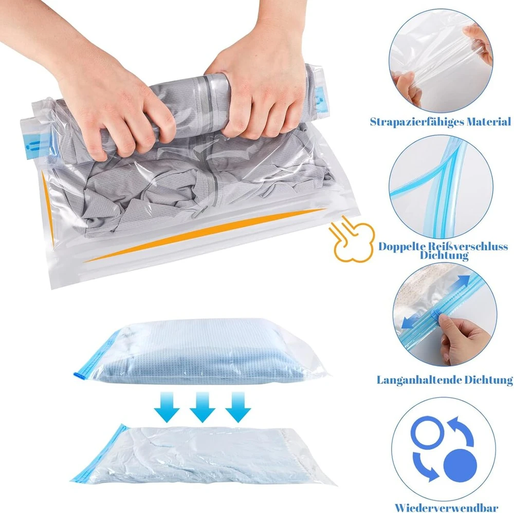 Dntorx 12 vakuuminių maišelių rinkinys drabužiams kelionėms, 40 x 60 cm + 35 x 50 cm vakuuminiai maišeliai drabužiams, vietą taupantys vakuuminiai maišeliai, drabužiai, kelionių reikmenys, drabužių maišeliai, nereikia vakuuminio siurblio