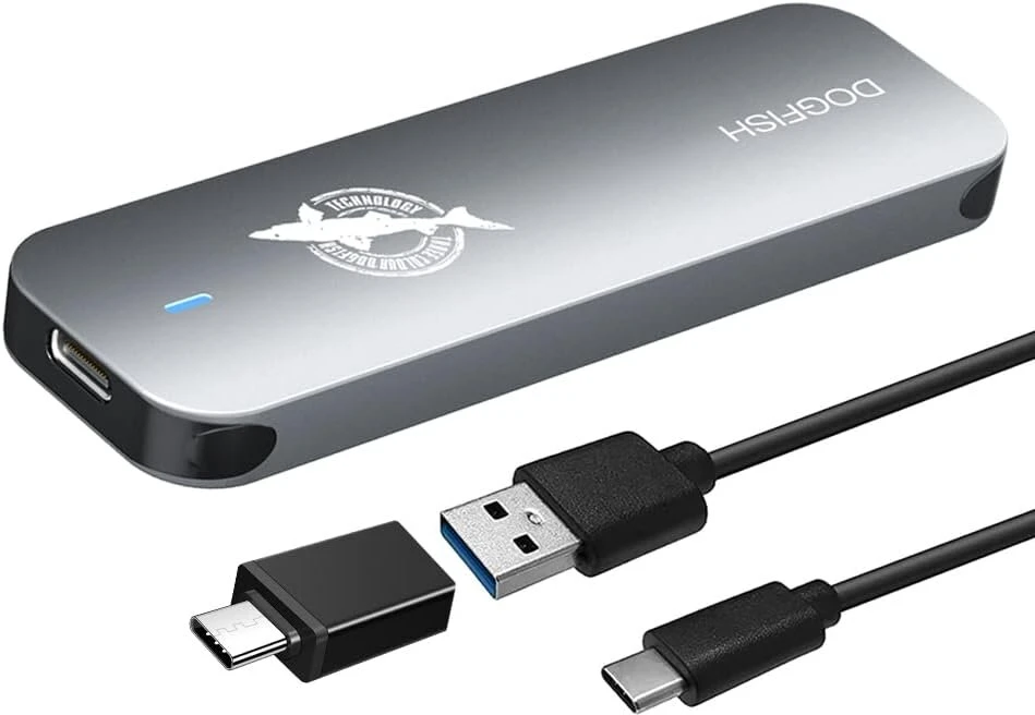 Kietasis diskas Dogfish nešiojamas išorinis ssd 2tb ngff 2242/2260/2280 pilkas metalinis usb 3.1 type-c itin lengvas išorinis mini kvėpuojantis ssd, skirtas mac/windows/android/linux (iki 6 gbps, su led)