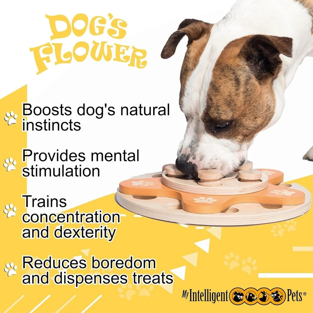 Dog's Flower - my intelligent dogs interaktyvus medinis žaislas šunims, žaislas šunims mažiems ir dideliems šunims