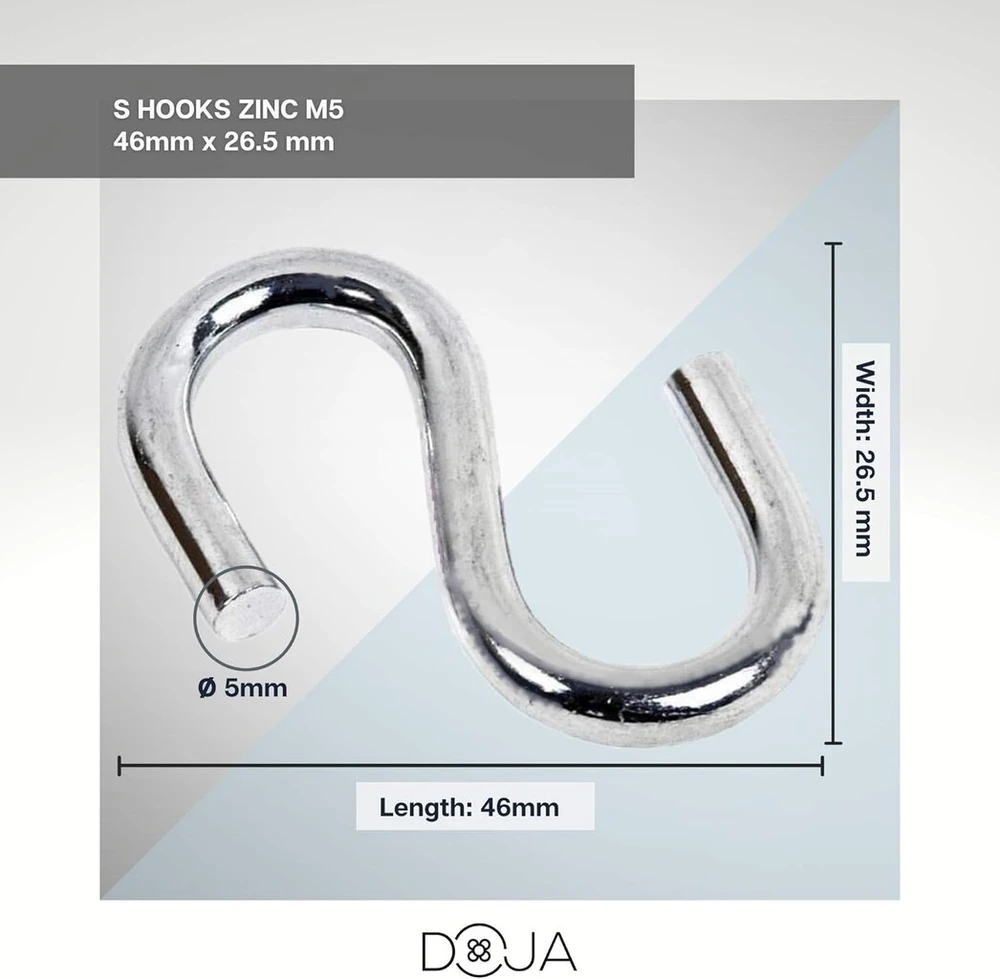 Doja Industrial S kabliukai M5, 25 vnt., cinkuoto plieno kabliukai įrankiams kabinti, virtuvės reikmenims, kabliukai drabužiams, drabužių kabykloms, spintos kabykloms