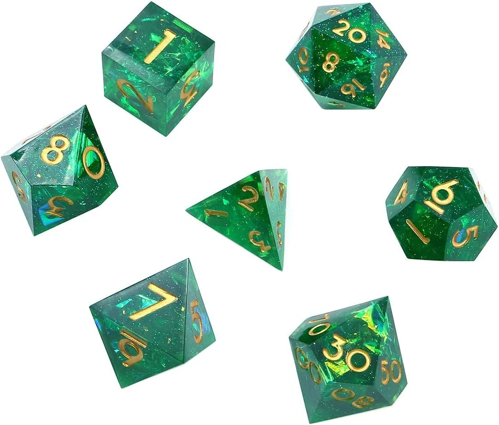 Dollatek prabangus permatomas dnd dnd kauliukų rinkinys poliedriniai rpg kauliukai dados rol d4 d6 d8 d10 d12 d20 kauliukų rinkinys - žalias