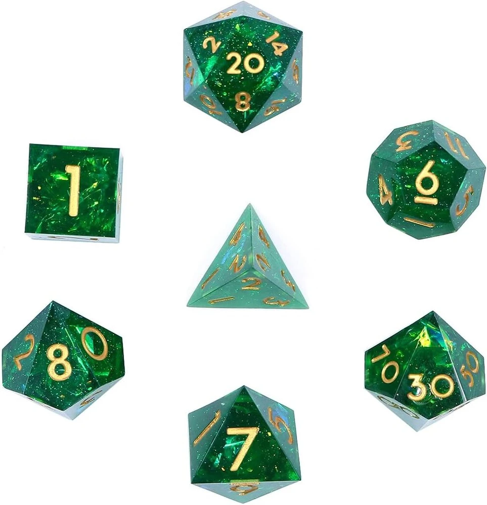 Dollatek prabangus permatomas dnd dnd kauliukų rinkinys poliedriniai rpg kauliukai dados rol d4 d6 d8 d10 d12 d20 kauliukų rinkinys - žalias
