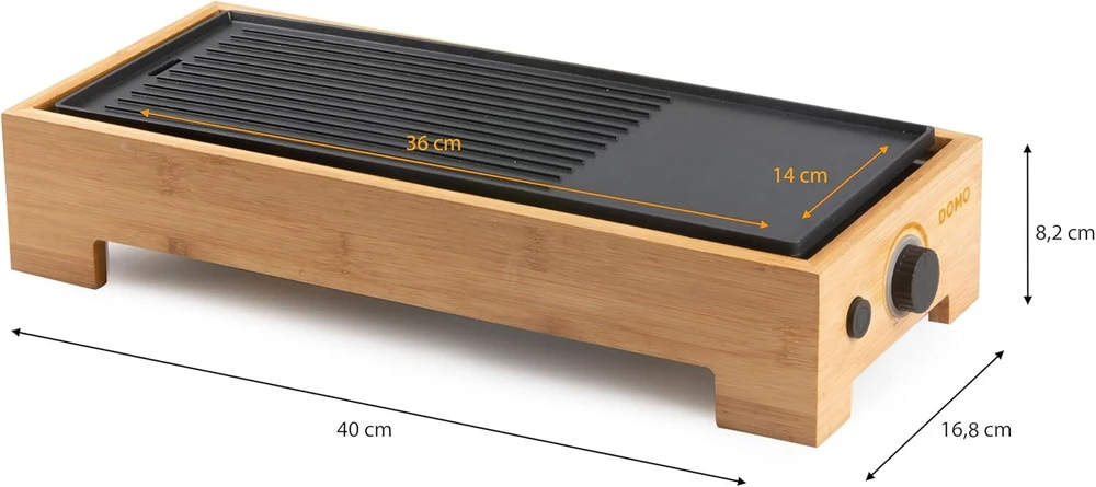 Gertuvė Domo do9270g plancha grilis bamboo style 'just us' - medžio efektas - danga be pfas - 1000 w