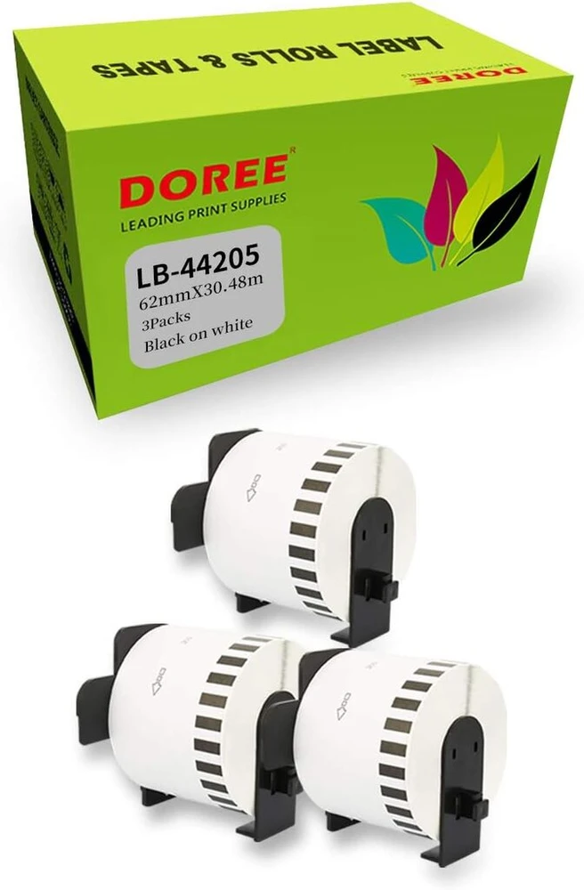 Doree Dk-44205 62mm x 30.48m etikečių juosta Ql-800 Ql-800 Ql-800 Ql-800 Ql-710w, skirta Brother P-touch Ql-1110nwb Ql-1100 Ql-1050 Ql-500 Ql-500bw Ql-570 Ql-580 Ql-700 Ql-710w L-810w Ql-820nwb
