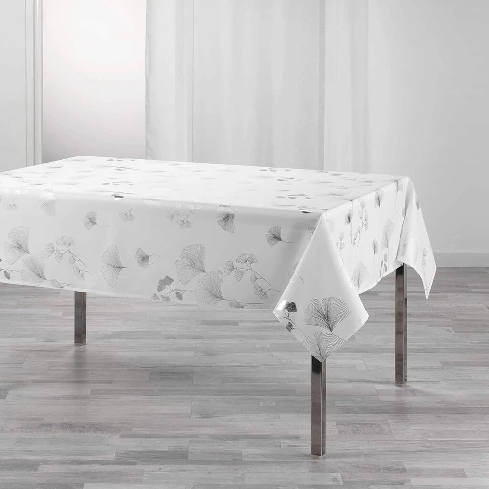 Douceur D'intérieur, stačiakampė staltiesė Bloomy, 150 x 300 cm, balta/sidabrinė, poliesteris, metalizuotas raštas