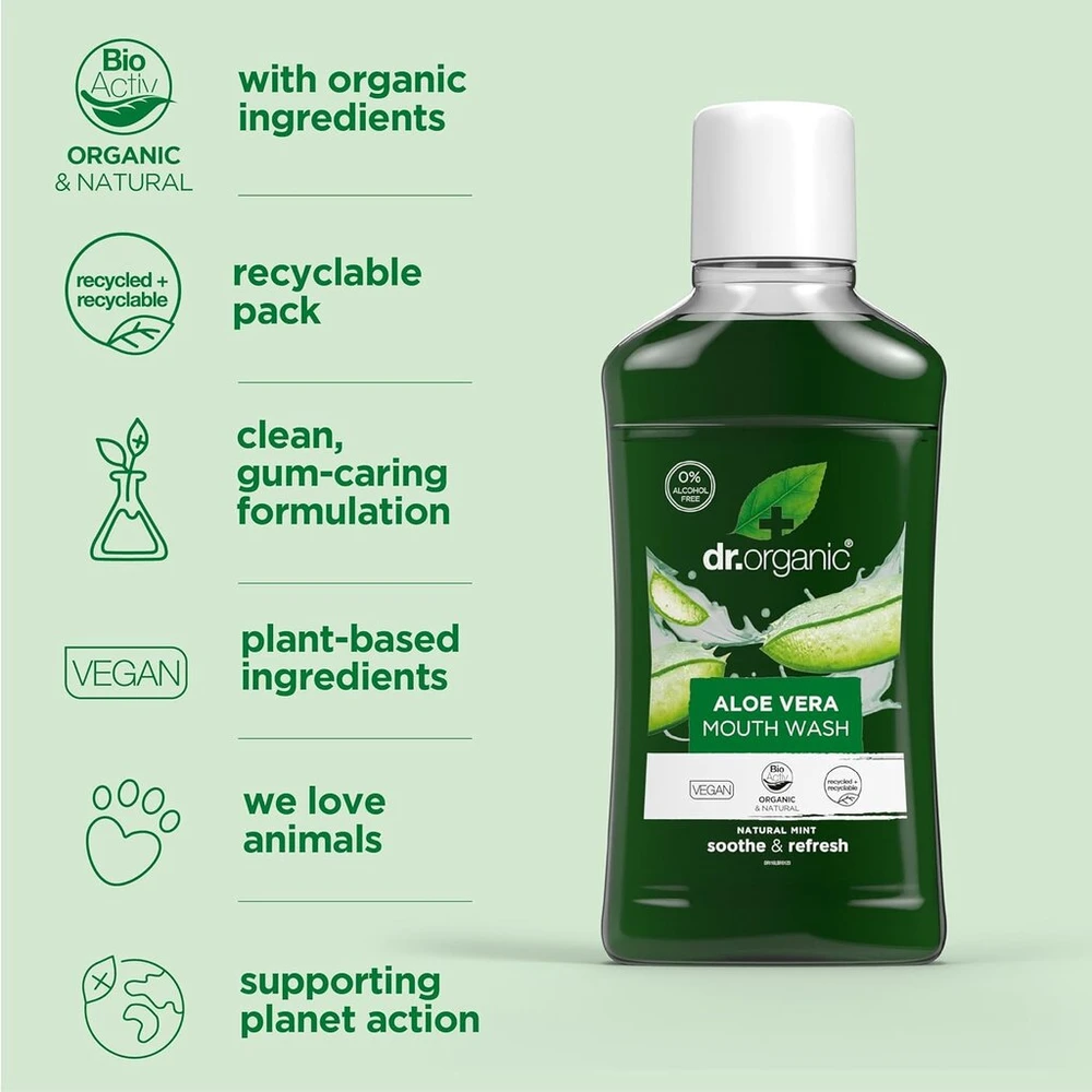 Dr Organic Aloe Vera burnos skalavimo skystis 500 ml