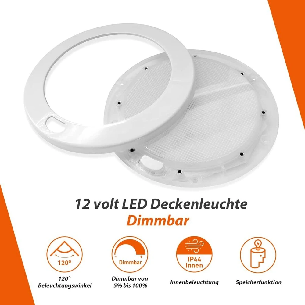 Dream Lighting Led lubinis šviestuvas, reguliuojamas, 12 V, skirtas kemperiui, nameliui ant ratų, valčiai, vidaus lubinis šviestuvas plokščias su atminties funkcija Ip44 12,7 cm, šilta balta spalva