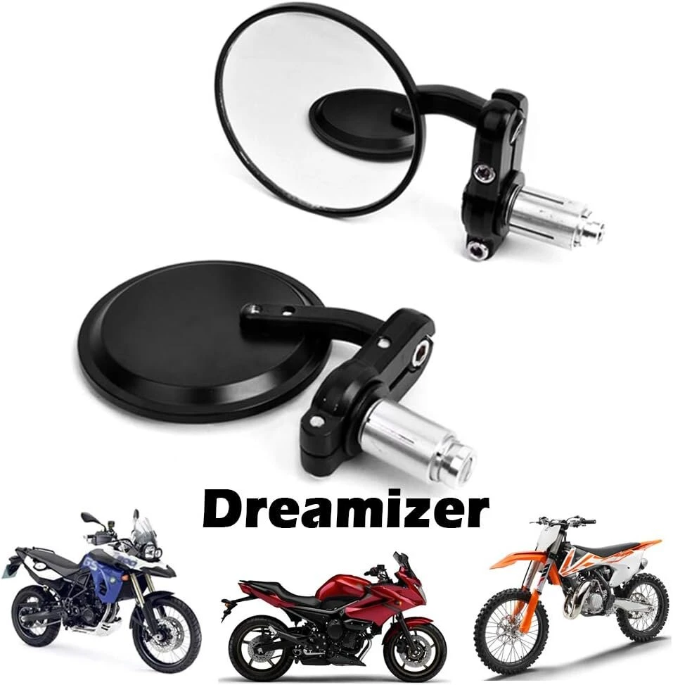 Dreamizer apvalus motociklo 7/8 colio 22 mm vairo galo veidrodėlis, galinio vaizdo veidrodėlis gatvės sportiniams motociklams, kruizeriams